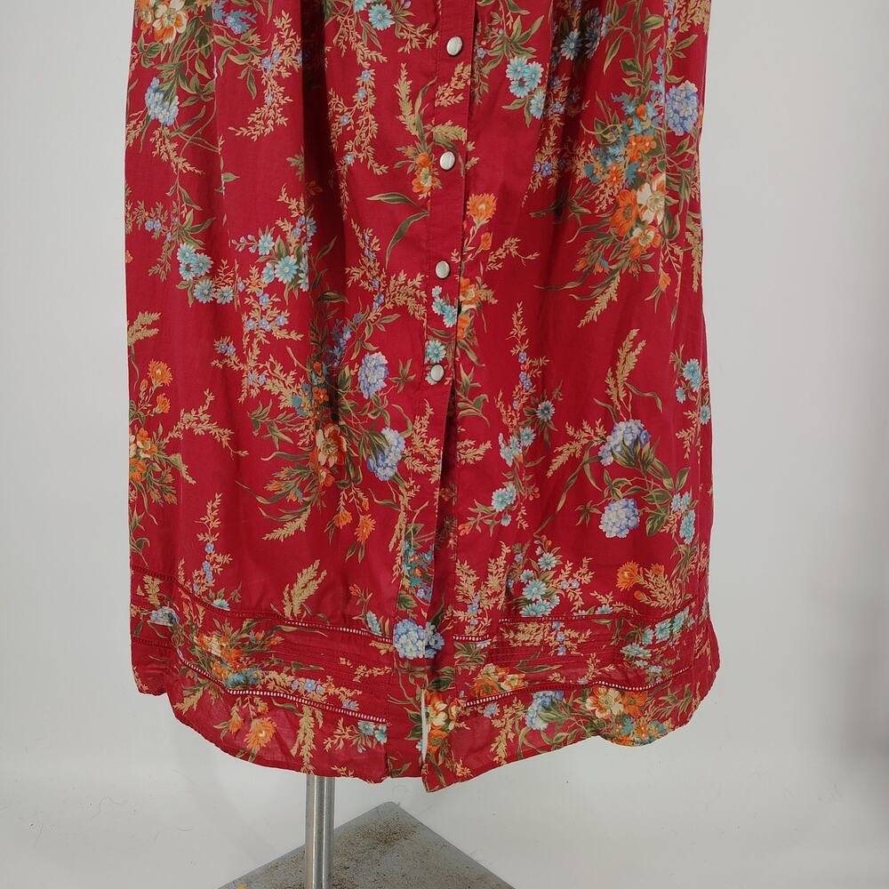 Ralph Lauren Red Floral Button Front FLAWED Midi Skirt 6 Cottagecore Prairie - Picture 10 of 14